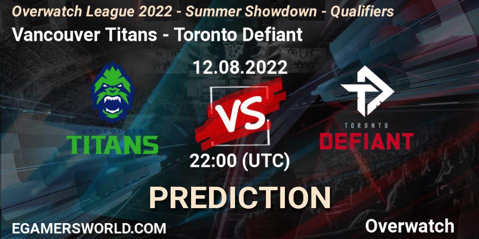 Prognose für das Spiel Vancouver Titans VS Toronto Defiant. 12.08.22. Overwatch - Overwatch League 2022 - Summer Showdown - Qualifiers