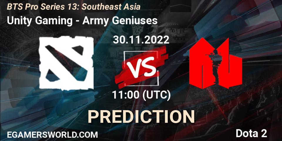 Prognose für das Spiel Unity Gaming VS Army Geniuses. 30.11.22. Dota 2 - BTS Pro Series 13: Southeast Asia