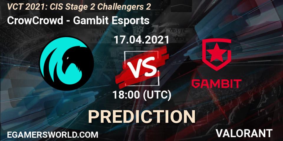 Prognose für das Spiel CrowCrowd VS Gambit Esports. 17.04.2021 at 18:00. VALORANT - VCT 2021: CIS Stage 2 Challengers 2