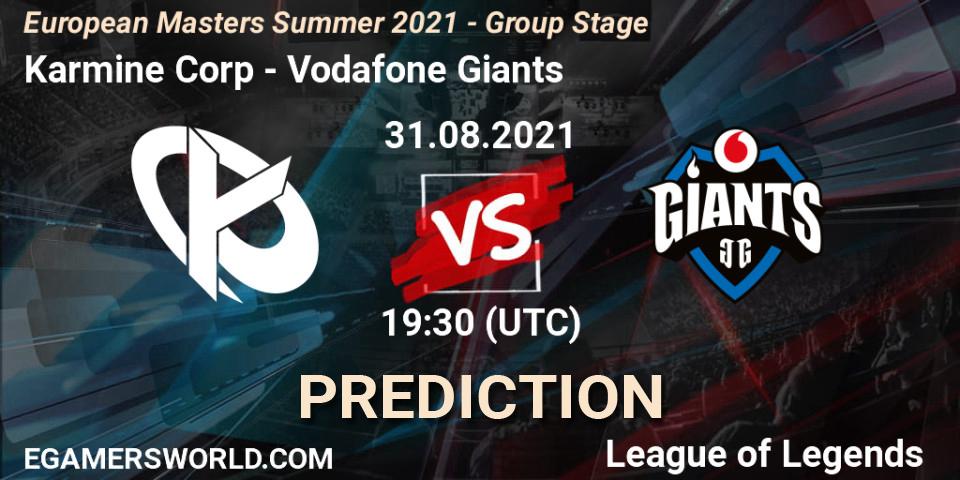 Prognose für das Spiel Karmine Corp VS Vodafone Giants. 31.08.21. LoL - European Masters Summer 2021 - Group Stage