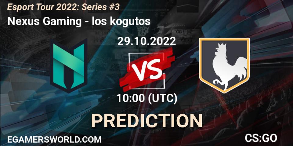 Prognose für das Spiel Nexus Gaming VS los kogutos. 29.10.2022 at 10:00. Counter-Strike (CS2) - Esport Tour 2022: Series #3