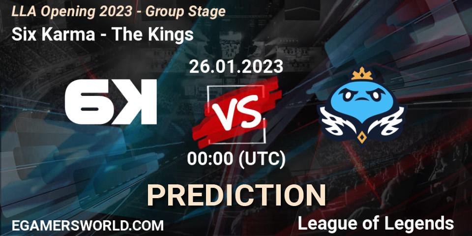 Prognose für das Spiel Six Karma VS The Kings. 26.01.2023 at 00:00. LoL - LLA Opening 2023 - Group Stage