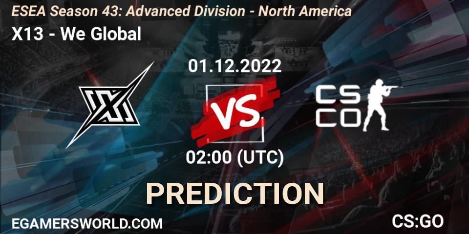 Prognose für das Spiel X13 VS We Global. 01.12.2022 at 02:00. Counter-Strike (CS2) - ESEA Season 43: Advanced Division - North America