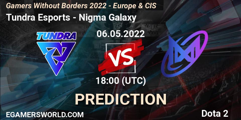Prognose für das Spiel Tundra Esports VS Nigma Galaxy. 06.05.2022 at 18:51. Dota 2 - Gamers Without Borders 2022 - Europe & CIS