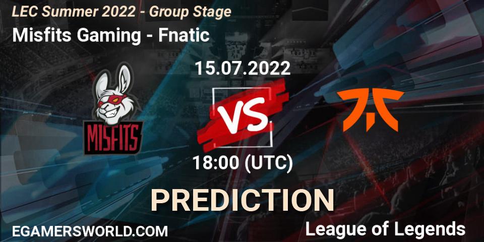Prognose für das Spiel Misfits Gaming VS Fnatic. 15.07.22. LoL - LEC Summer 2022 - Group Stage