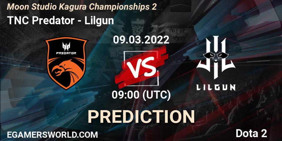 Prognose für das Spiel TNC Predator VS Lilgun. 09.03.22. Dota 2 - Moon Studio Kagura Championships 2