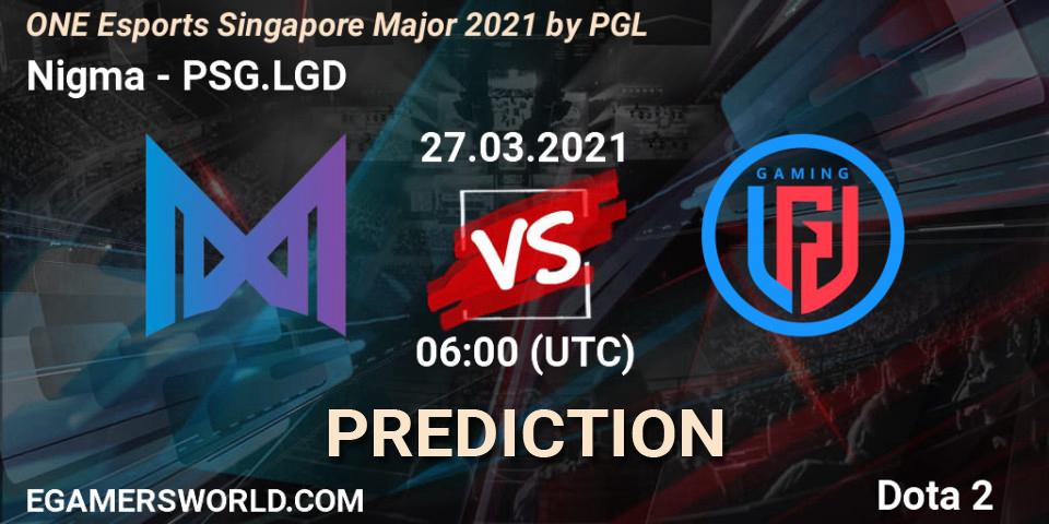 Prognose für das Spiel Nigma VS PSG.LGD. 27.03.2021 at 06:53. Dota 2 - ONE Esports Singapore Major 2021