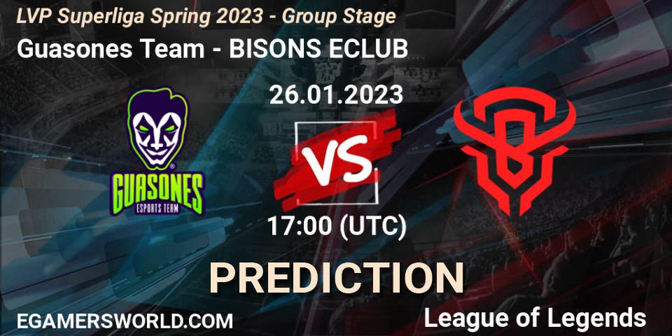 Prognose für das Spiel Guasones Team VS BISONS ECLUB. 26.01.2023 at 17:00. LoL - LVP Superliga Spring 2023 - Group Stage
