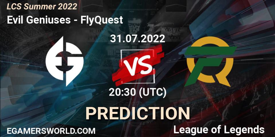 Prognose für das Spiel Evil Geniuses VS FlyQuest. 31.07.22. LoL - LCS Summer 2022