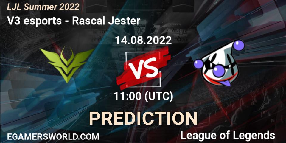 Prognose für das Spiel V3 esports VS Rascal Jester. 14.08.22. LoL - LJL Summer 2022