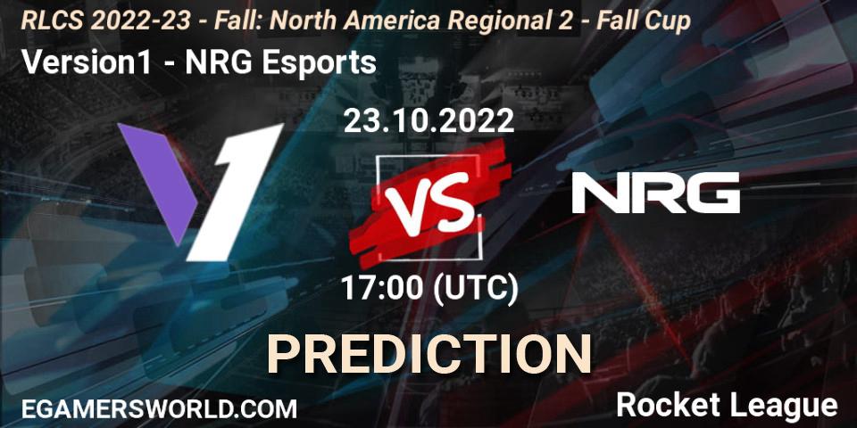 Prognose für das Spiel Version1 VS NRG Esports. 23.10.2022 at 17:00. Rocket League - RLCS 2022-23 - Fall: North America Regional 2 - Fall Cup