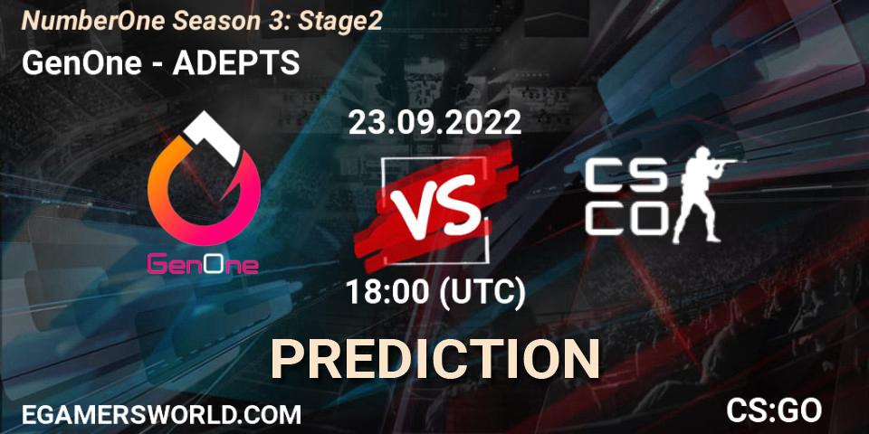 Prognose für das Spiel GenOne VS ADEPTS. 23.09.2022 at 18:00. Counter-Strike (CS2) - NumberOne Season 3: Stage 2