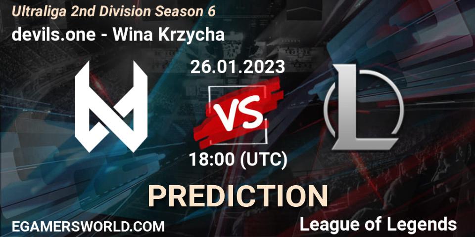 Prognose für das Spiel devils.one VS Wina Krzycha. 26.01.2023 at 18:00. LoL - Ultraliga 2nd Division Season 6