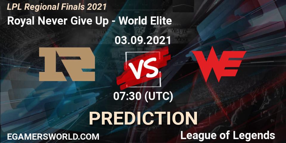 Prognose für das Spiel Royal Never Give Up VS World Elite. 03.09.21. LoL - LPL Regional Finals 2021