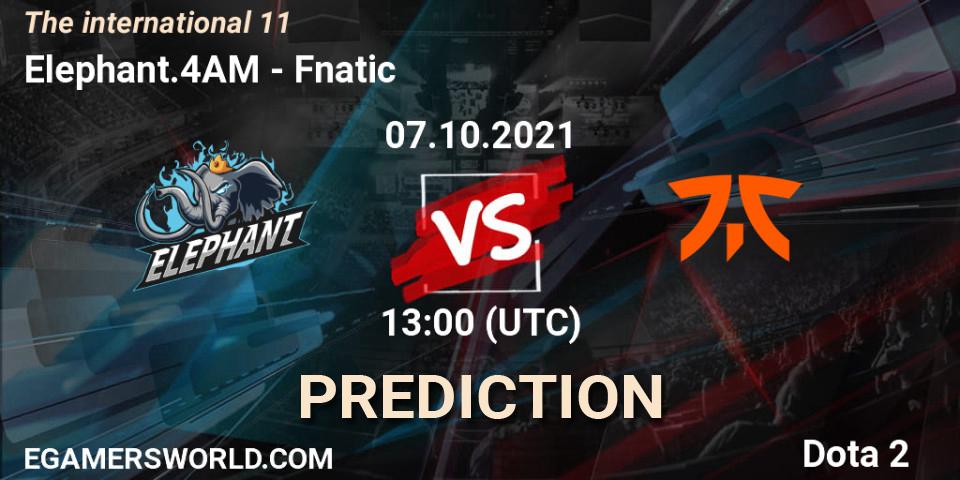 Prognose für das Spiel Elephant.4AM VS Fnatic. 07.10.2021 at 15:16. Dota 2 - The Internationa 2021