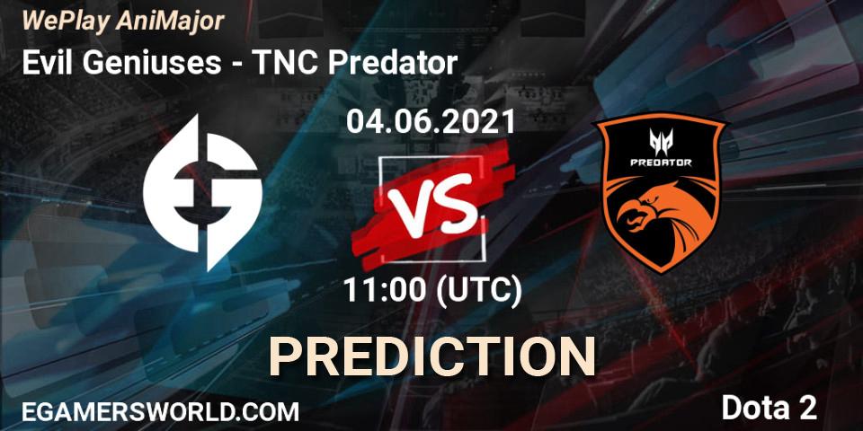 Prognose für das Spiel Evil Geniuses VS TNC Predator. 04.06.21. Dota 2 - WePlay AniMajor 2021