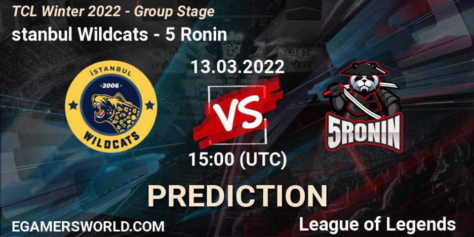 Prognose für das Spiel İstanbul Wildcats VS 5 Ronin. 13.03.2022 at 15:00. LoL - TCL Winter 2022 - Group Stage