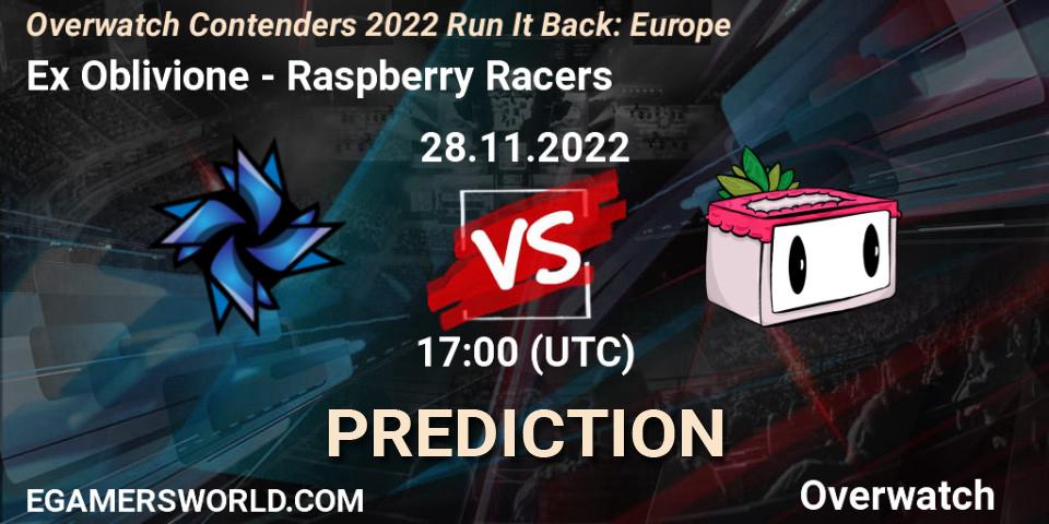 Prognose für das Spiel Ex Oblivione VS Raspberry Racers. 30.11.2022 at 17:00. Overwatch - Overwatch Contenders 2022 Run It Back: Europe