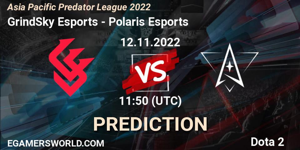 Prognose für das Spiel GrindSky Esports VS Polaris Esports. 12.11.2022 at 12:08. Dota 2 - Asia Pacific Predator League 2022