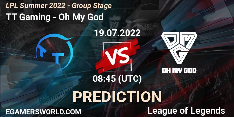 Prognose für das Spiel TT Gaming VS Oh My God. 19.07.2022 at 09:00. LoL - LPL Summer 2022 - Group Stage