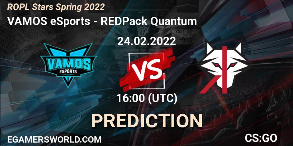 Prognose für das Spiel VAMOS eSports VS REDPack Quantum. 24.02.2022 at 19:00. Counter-Strike (CS2) - ROPL Stars Spring 2022