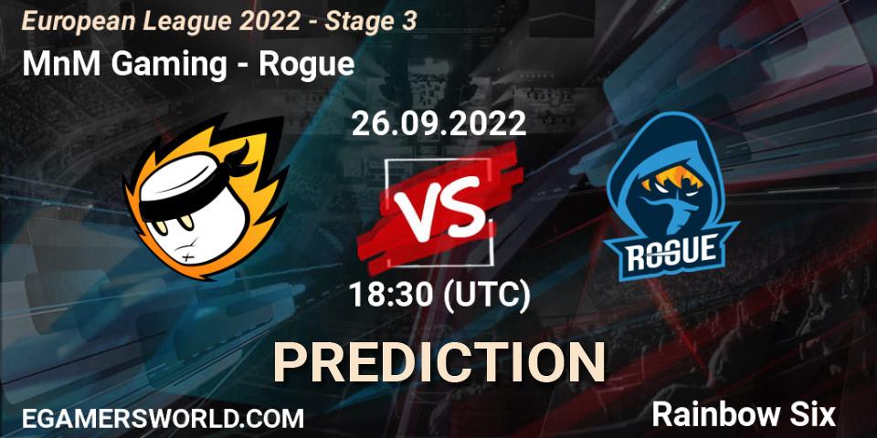 Prognose für das Spiel MnM Gaming VS Rogue. 26.09.22. Rainbow Six - European League 2022 - Stage 3
