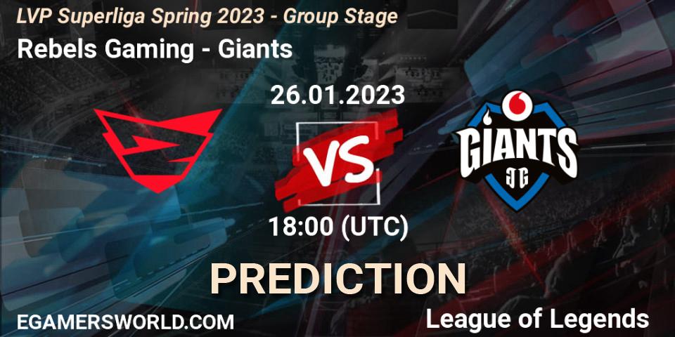 Prognose für das Spiel Rebels Gaming VS Giants. 26.01.23. LoL - LVP Superliga Spring 2023 - Group Stage