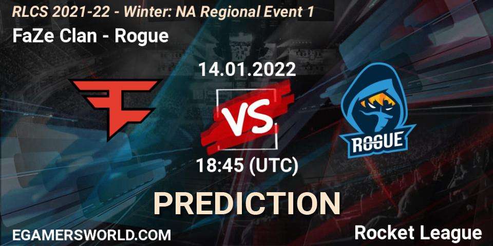 Prognose für das Spiel FaZe Clan VS Rogue. 14.01.22. Rocket League - RLCS 2021-22 - Winter: NA Regional Event 1