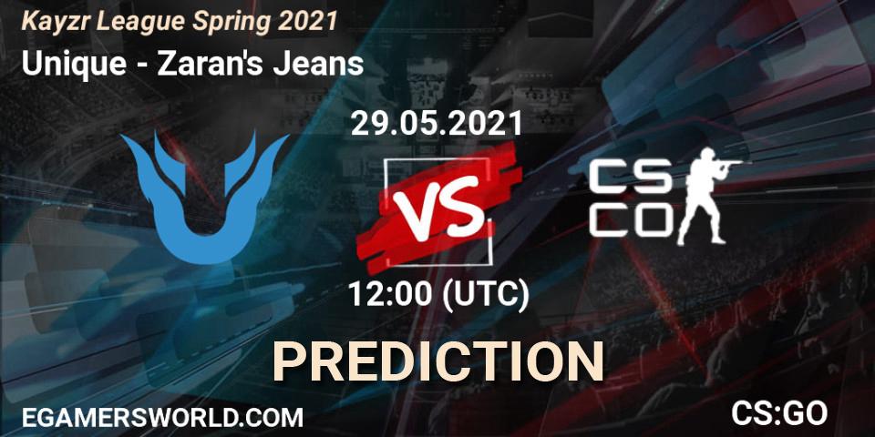 Prognose für das Spiel Unique VS Zaran's Jeans. 29.05.21. CS2 (CS:GO) - Kayzr League Spring 2021