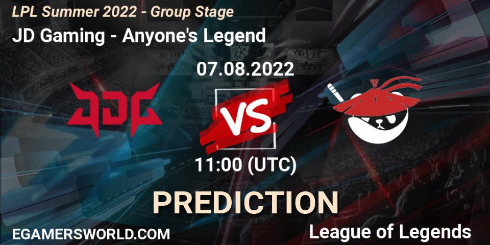 Prognose für das Spiel JD Gaming VS Anyone's Legend. 07.08.22. LoL - LPL Summer 2022 - Group Stage