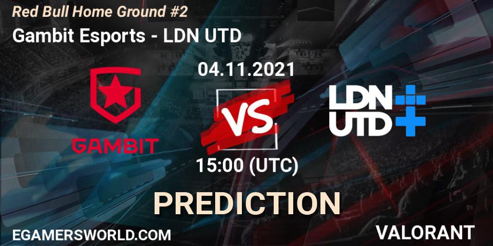 Prognose für das Spiel Gambit Esports VS LDN UTD. 04.11.2021 at 15:00. VALORANT - Red Bull Home Ground #2
