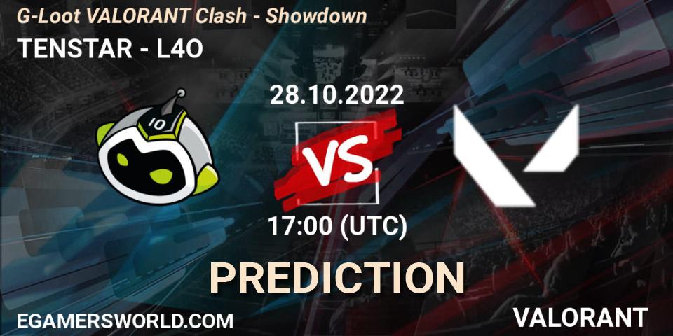 Prognose für das Spiel TENSTAR VS L4O. 28.10.2022 at 18:00. VALORANT - G-Loot VALORANT Clash - Showdown