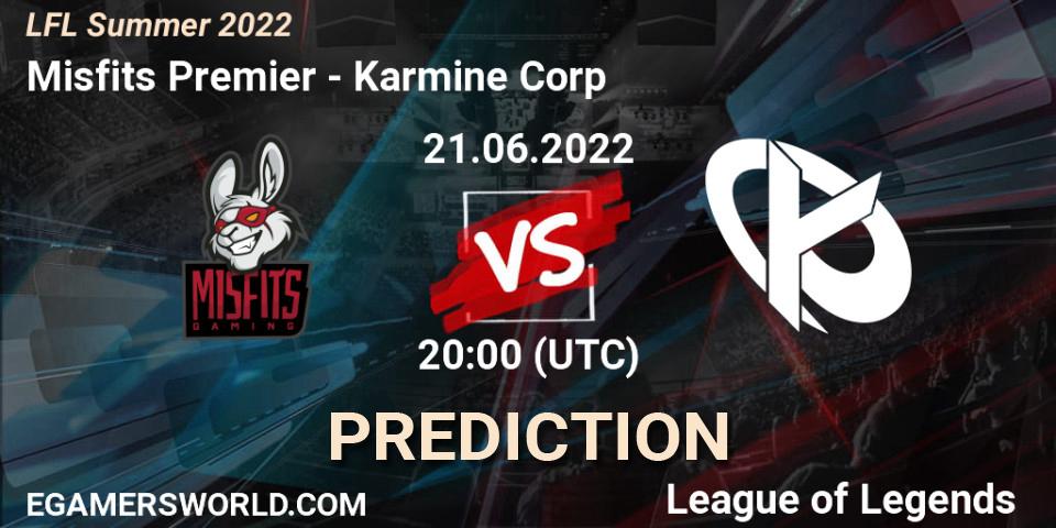 Prognose für das Spiel Misfits Premier VS Karmine Corp. 21.06.2022 at 20:15. LoL - LFL Summer 2022