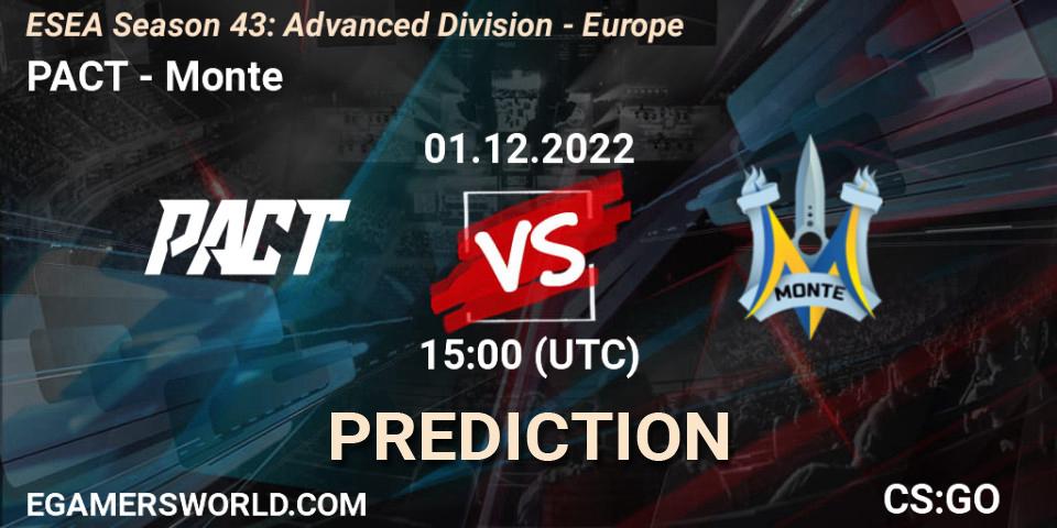 Prognose für das Spiel PACT VS Monte. 01.12.22. CS2 (CS:GO) - ESEA Season 43: Advanced Division - Europe