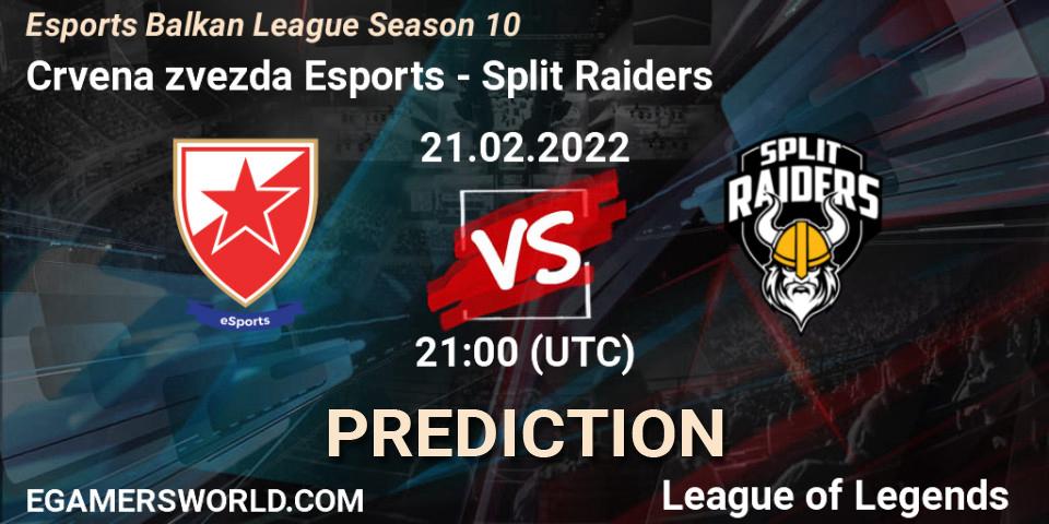 Prognose für das Spiel Crvena zvezda Esports VS Split Raiders. 21.02.2022 at 21:00. LoL - Esports Balkan League Season 10