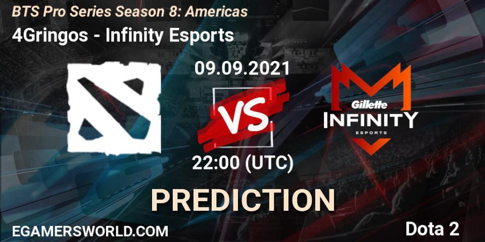 Prognose für das Spiel 4Gringos VS Infinity Esports. 09.09.2021 at 22:30. Dota 2 - BTS Pro Series Season 8: Americas