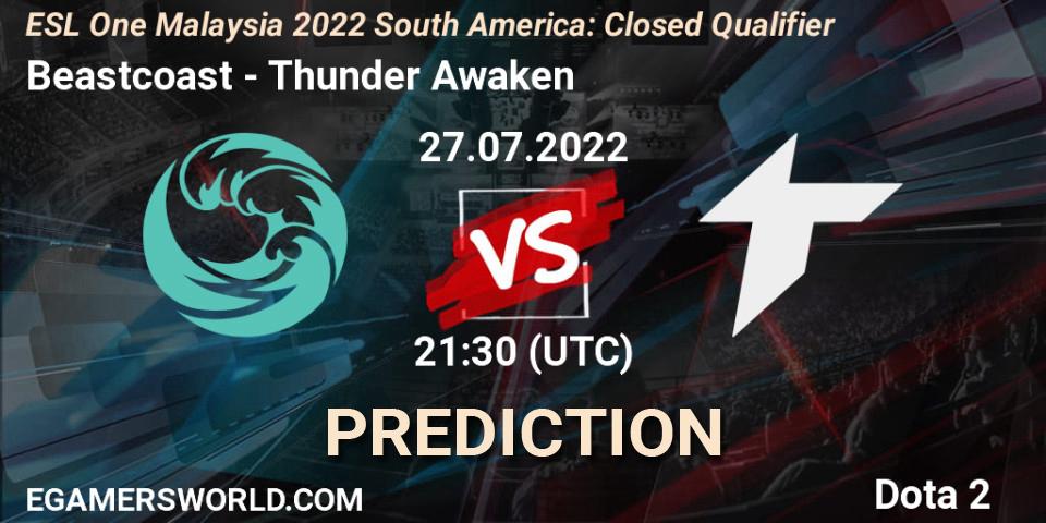 Prognose für das Spiel Beastcoast VS Thunder Awaken. 27.07.2022 at 21:41. Dota 2 - ESL One Malaysia 2022 South America: Closed Qualifier
