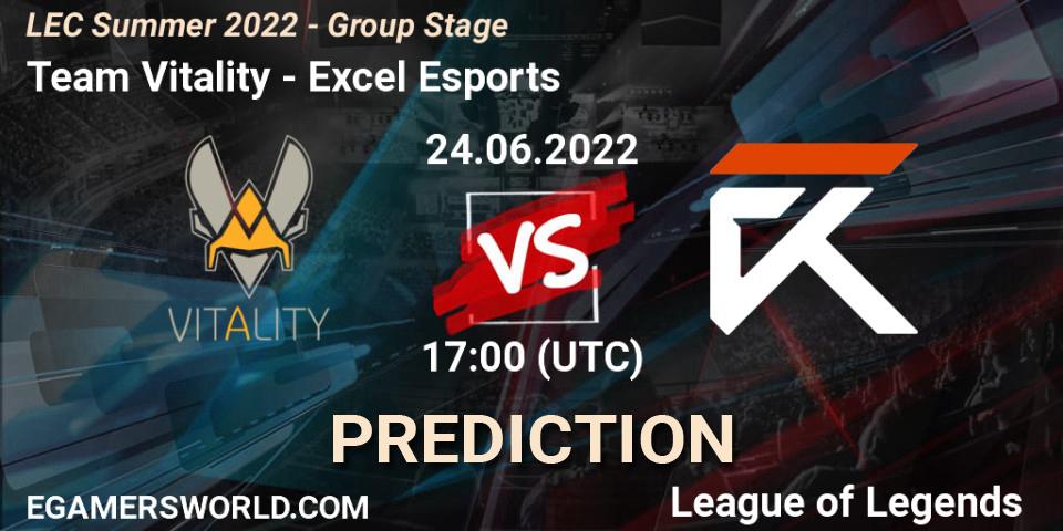 Prognose für das Spiel Team Vitality VS Excel Esports. 24.06.2022 at 17:00. LoL - LEC Summer 2022 - Group Stage