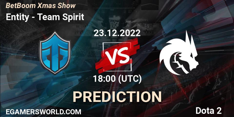 Prognose für das Spiel Entity VS Team Spirit. 23.12.2022 at 19:20. Dota 2 - BetBoom Xmas Show