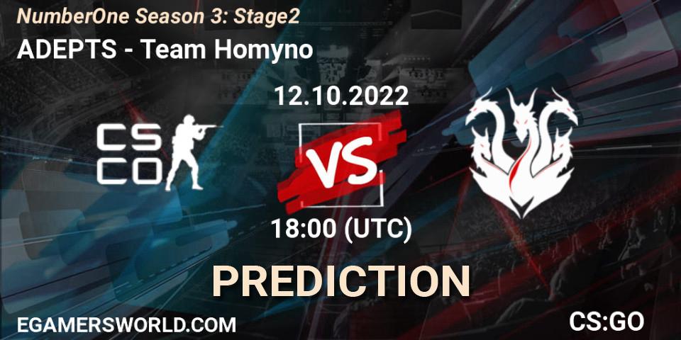 Prognose für das Spiel ADEPTS VS Team Homyno. 12.10.2022 at 18:00. Counter-Strike (CS2) - NumberOne Season 3: Stage 2