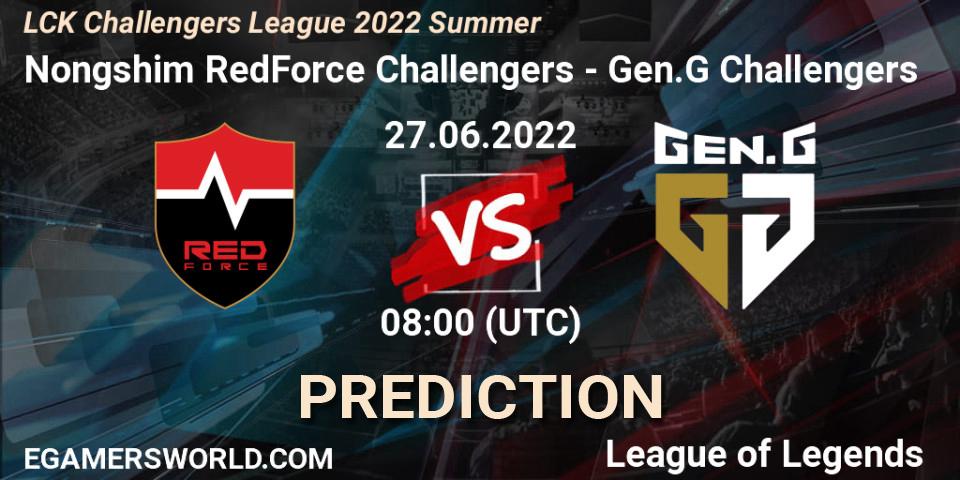 Prognose für das Spiel Nongshim RedForce Challengers VS Gen.G Challengers. 27.06.2022 at 08:00. LoL - LCK Challengers League 2022 Summer
