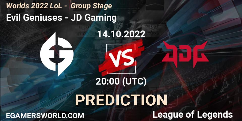 Prognose für das Spiel Evil Geniuses VS JD Gaming. 14.10.2022 at 20:00. LoL - Worlds 2022 LoL - Group Stage