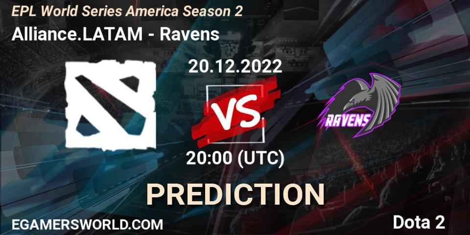 Prognose für das Spiel Alliance.LATAM VS Ravens. 21.12.2022 at 20:13. Dota 2 - EPL World Series America Season 2