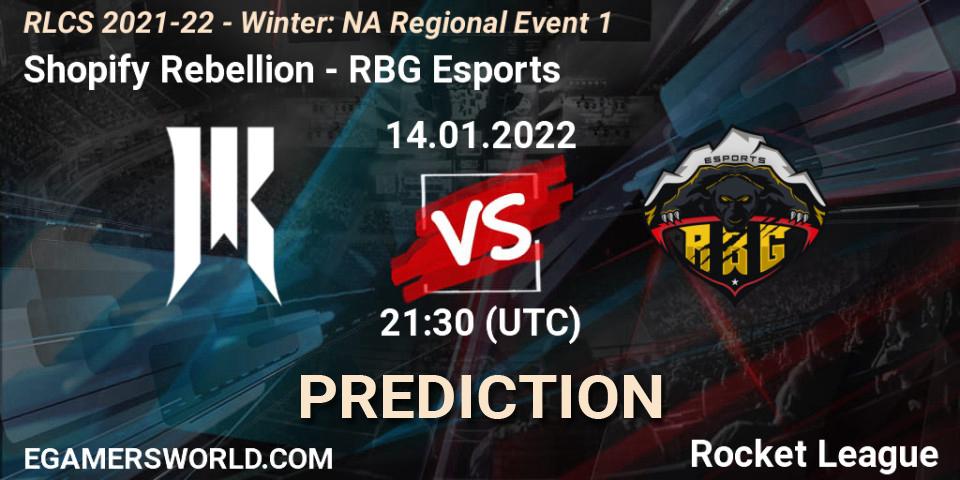 Prognose für das Spiel Shopify Rebellion VS RBG Esports. 14.01.22. Rocket League - RLCS 2021-22 - Winter: NA Regional Event 1