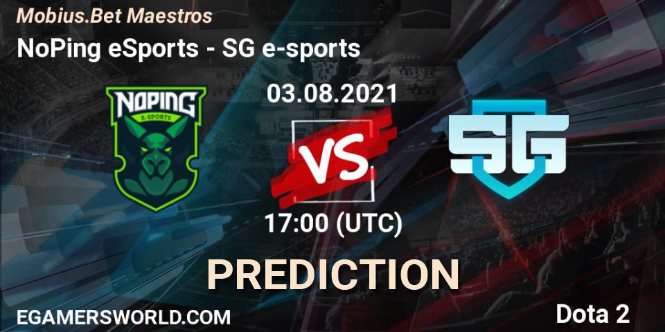 Prognose für das Spiel NoPing eSports VS SG e-sports. 03.08.2021 at 17:12. Dota 2 - Mobius.Bet Maestros