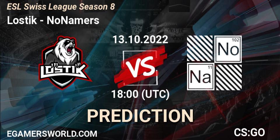 Prognose für das Spiel Lostik VS NoNamers. 13.10.2022 at 18:00. Counter-Strike (CS2) - ESL Swiss League Season 8