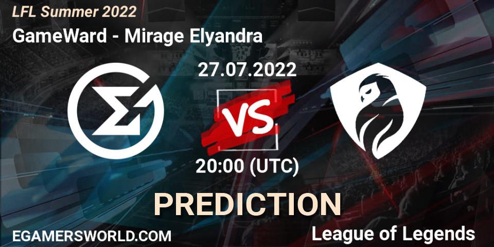 Prognose für das Spiel GameWard VS Mirage Elyandra. 27.07.2022 at 20:15. LoL - LFL Summer 2022