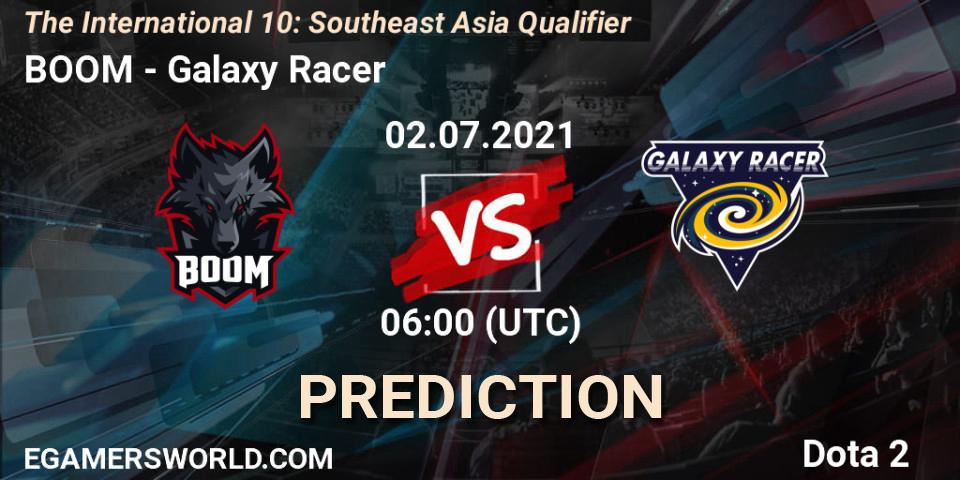 Prognose für das Spiel BOOM VS Galaxy Racer. 02.07.2021 at 07:13. Dota 2 - The International 10: Southeast Asia Qualifier