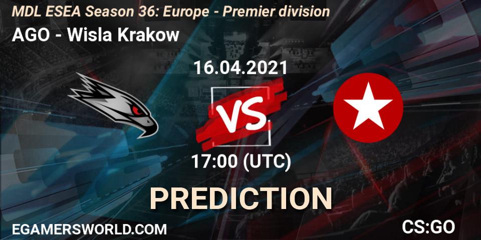 Prognose für das Spiel AGO VS Wisla Krakow. 16.04.21. CS2 (CS:GO) - MDL ESEA Season 36: Europe - Premier division
