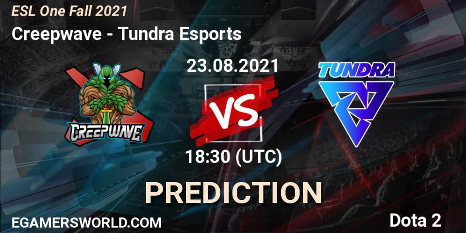 Prognose für das Spiel Creepwave VS Tundra Esports. 24.08.2021 at 18:30. Dota 2 - ESL One Fall 2021